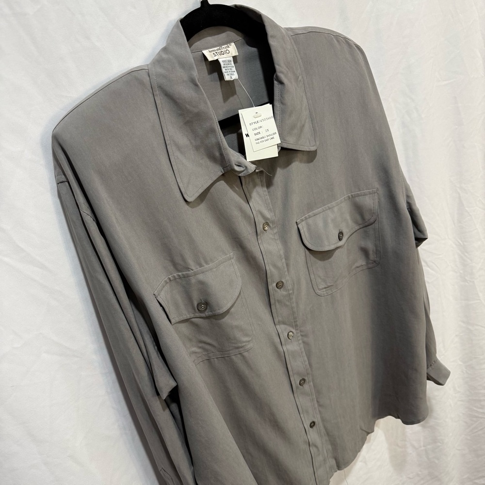 Anna and Frank Studio Vintage Silk Button Front Blouse Old Money Luxury Bold 2XL - Picture 3 of 16